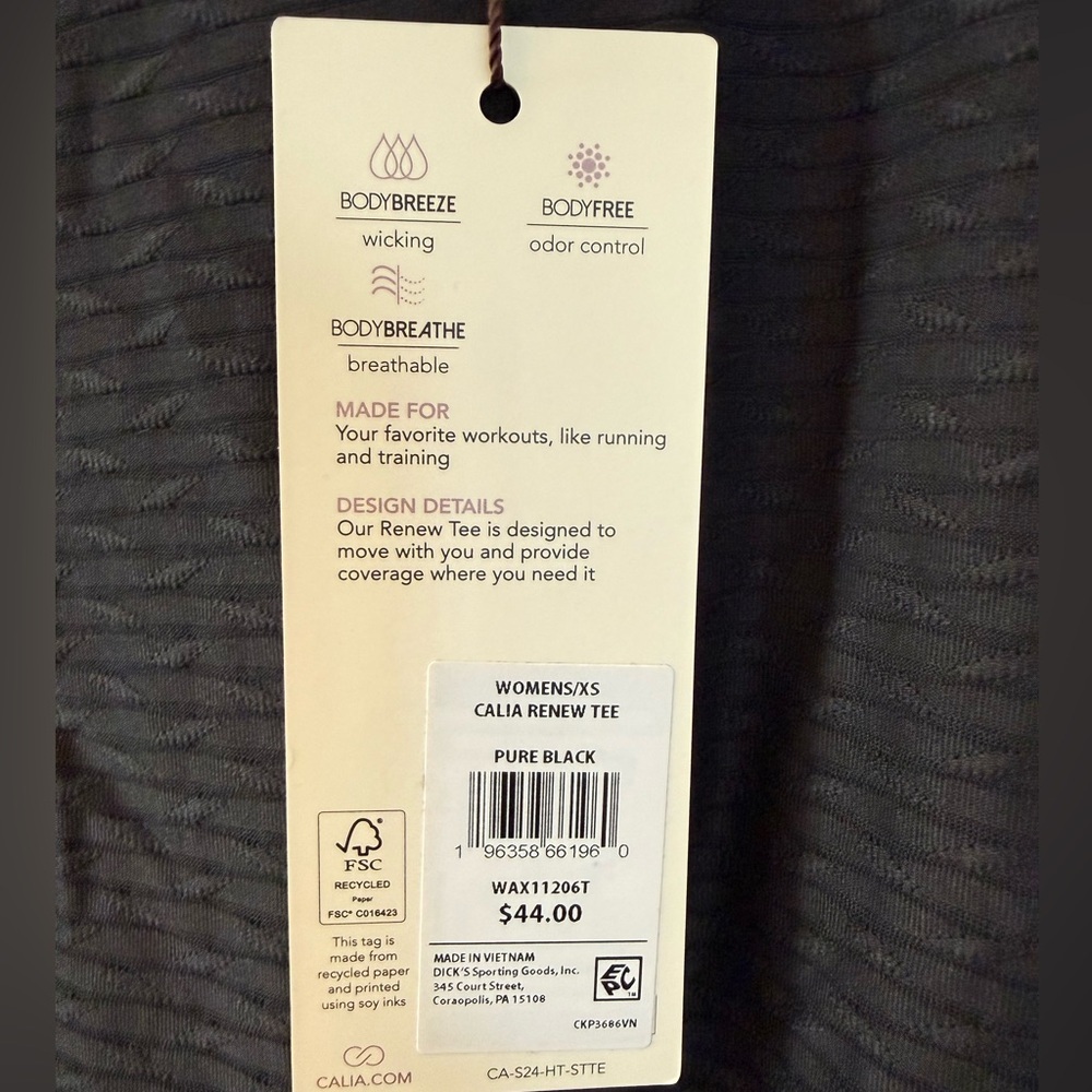 CALIA Renew Tee Black XS NWT Lightweight Workout Athletic Top Breathable - Picture 2 of 3